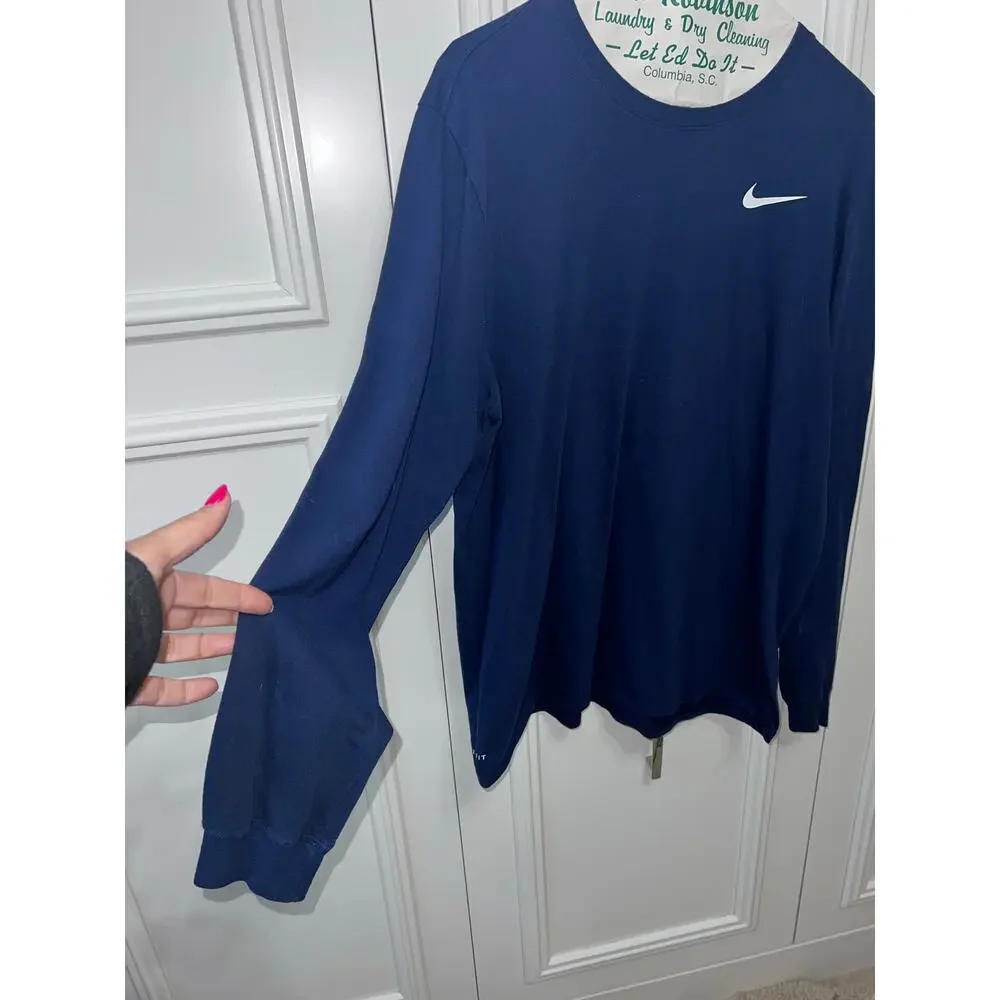 Nike Men's Blue Long‎ Sleeve Athletic Fit Dri-FIT Shirt Size XL
